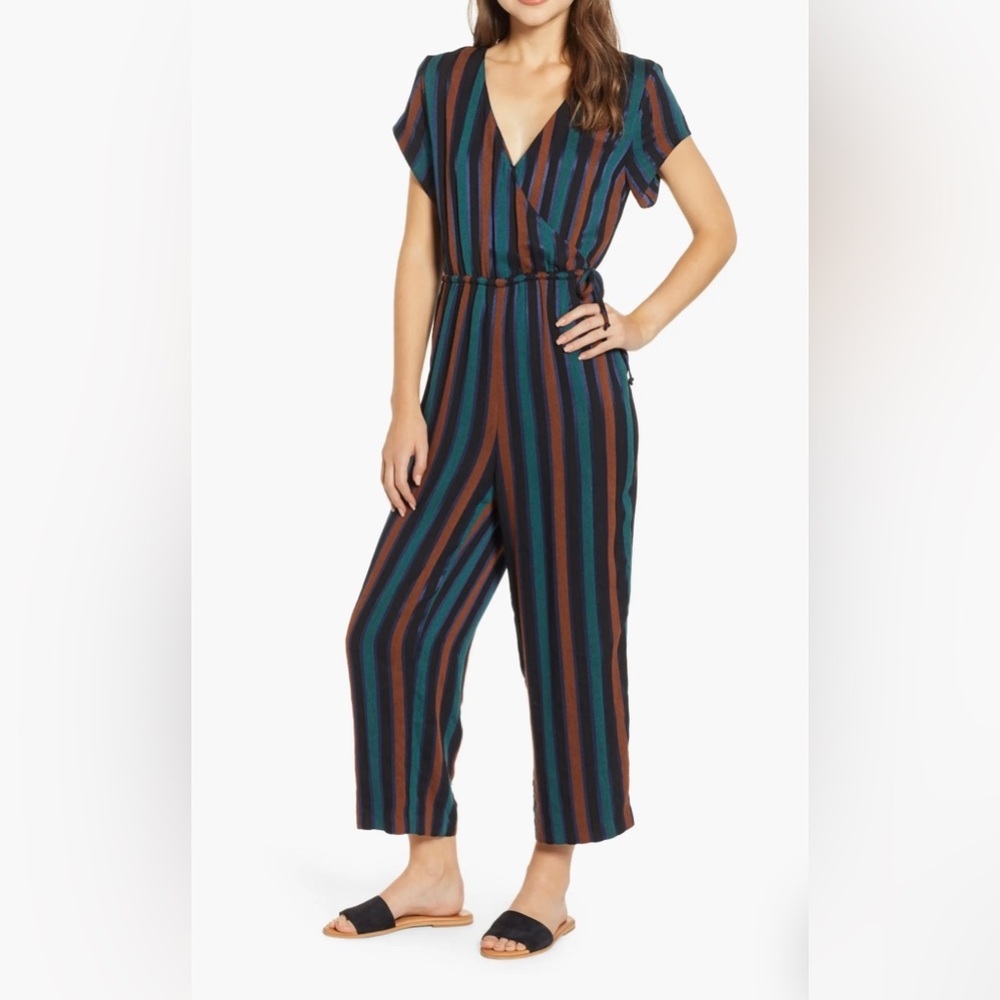 Madewell Short Sleeve Wrap Jumpsuit in Kent Stripe